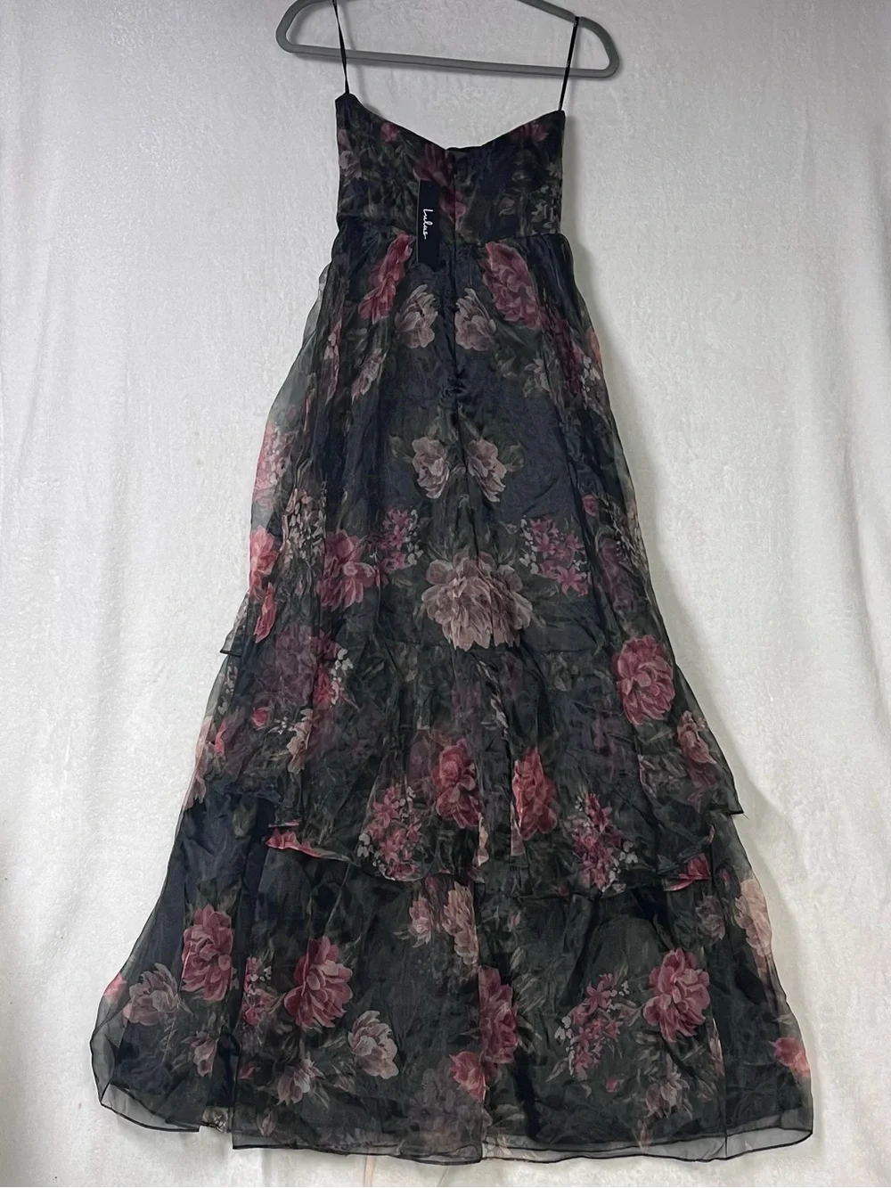 Lulus Truly Extraordinary Black Floral Organza Strapless Maxi Dress Size XS NWT - Picture 6 of 11